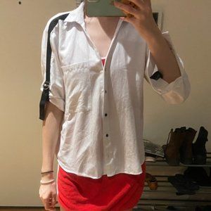 zara white button up with detailed sleeves